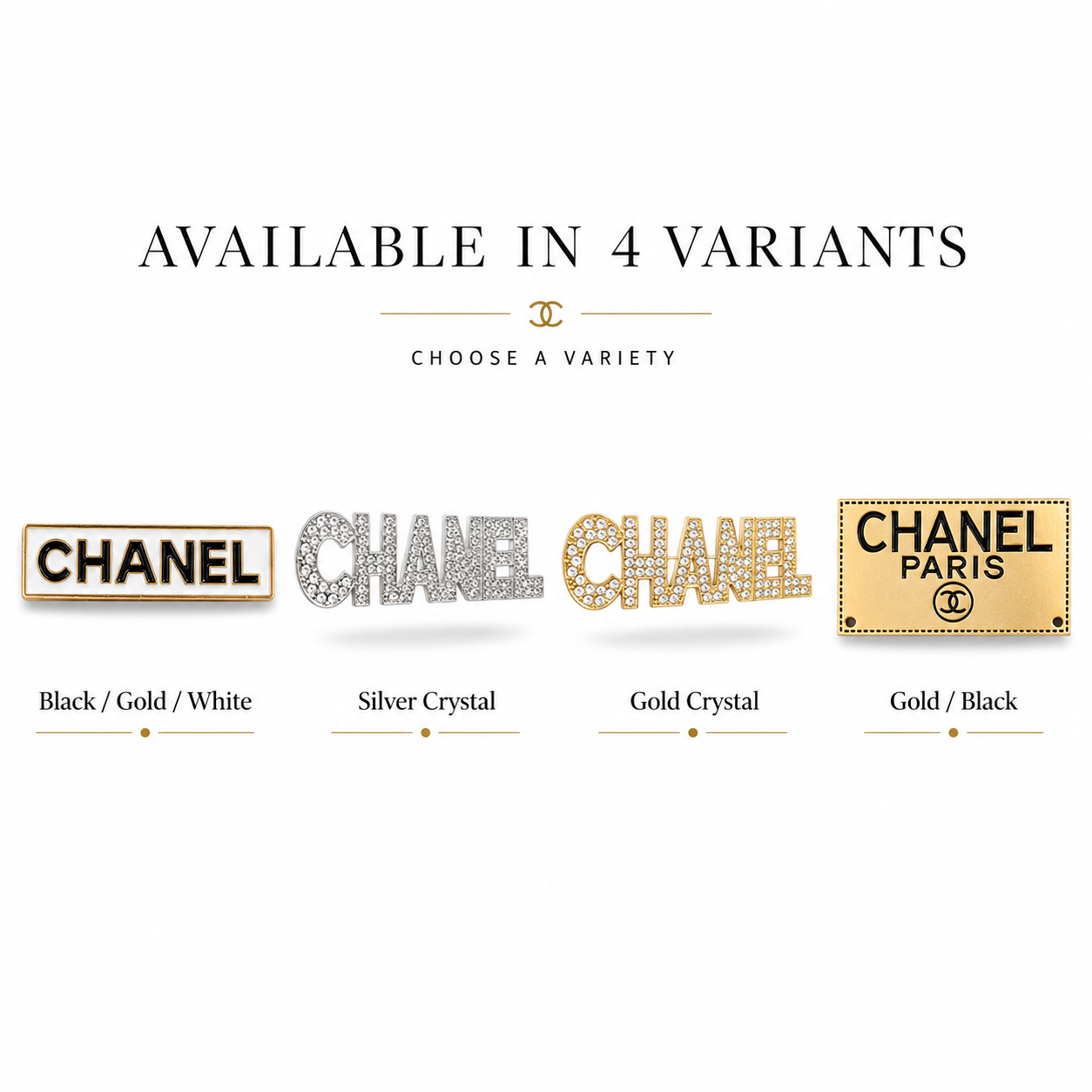 Chanel Paris Gold Metal Label Plate with Black Text