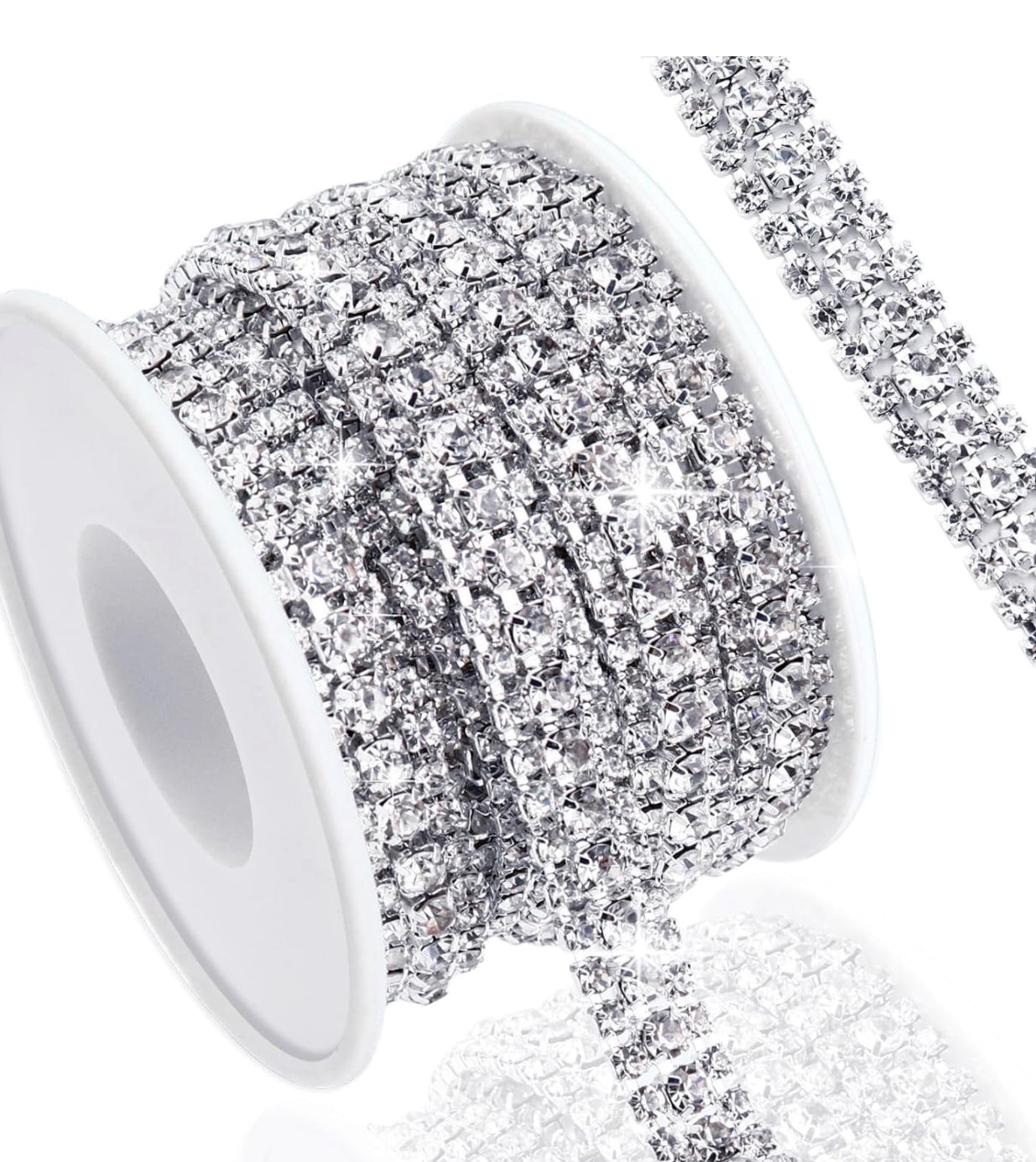 1 Roll 10 Yards Crystal Rhinestone Trim Close Cup Clear Chain with Gold Setting Base (SS12 3mm) /  (SS16 4mm)