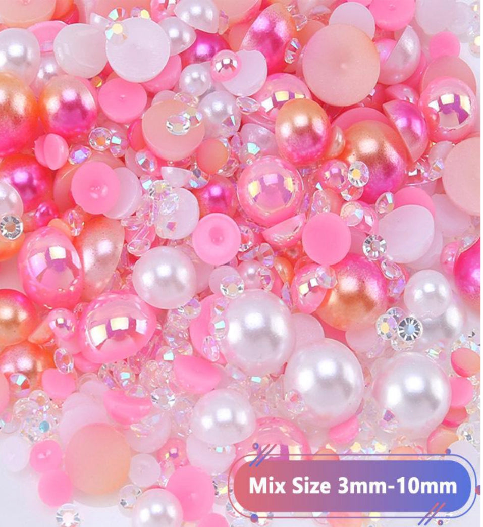 Mix Resin Pearls Rhinestones size, 3-10mm Half Pearls