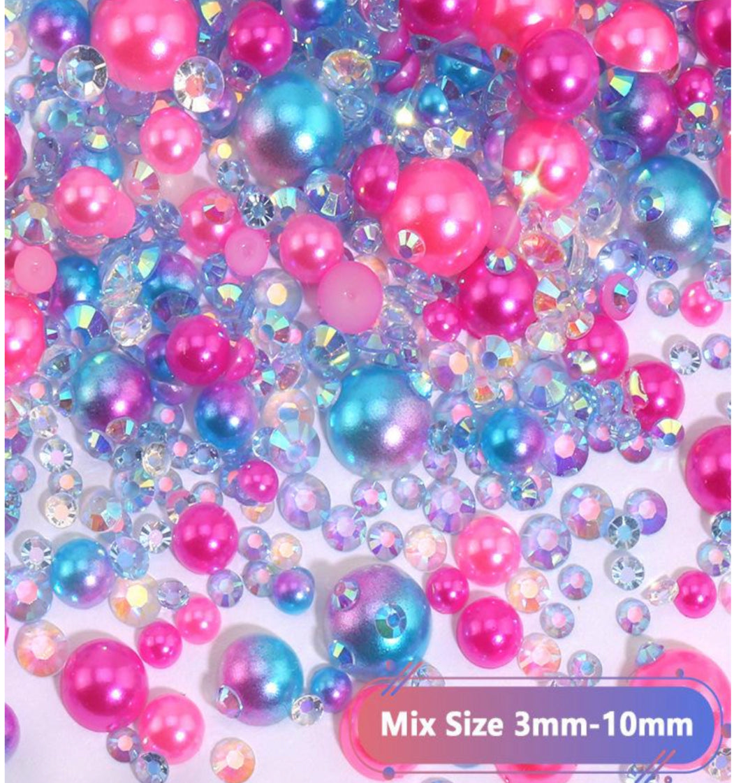 Mix Resin Pearls Rhinestones size, 3-10mm Half Pearls