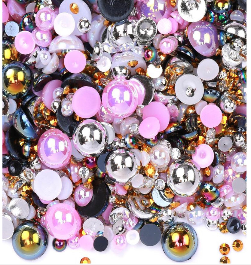 Mix Resin Pearls Rhinestones size, 3-10mm Half Pearls