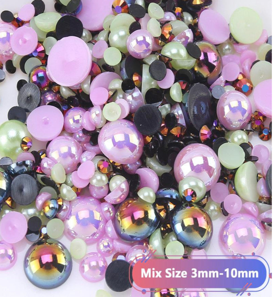 Mix Resin Pearls Rhinestones size, 3-10mm Half Pearls