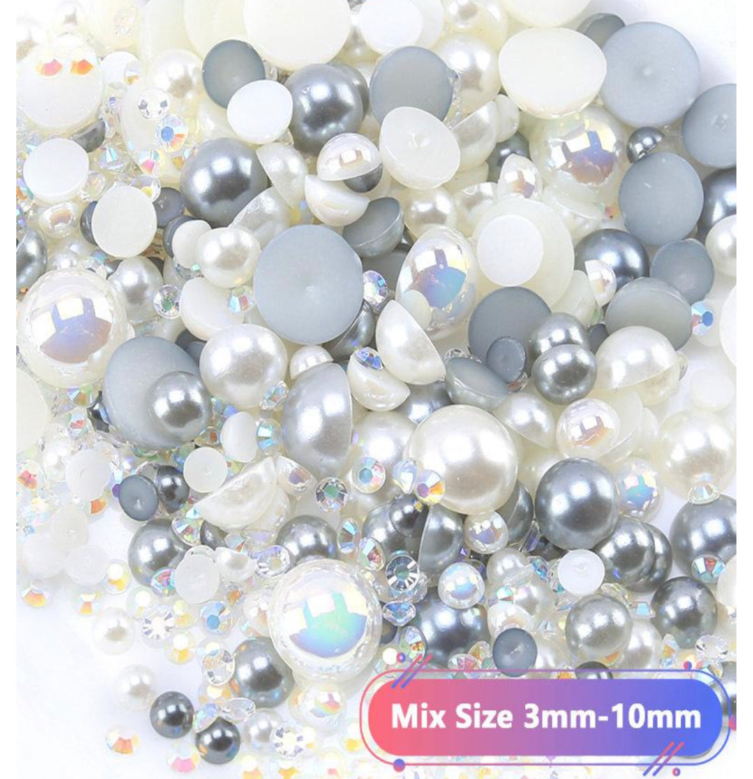 Mix Resin Pearls Rhinestones size, 3-10mm Half Pearls