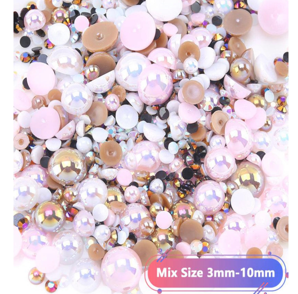 Mix Resin Pearls Rhinestones size, 3-10mm Half Pearls