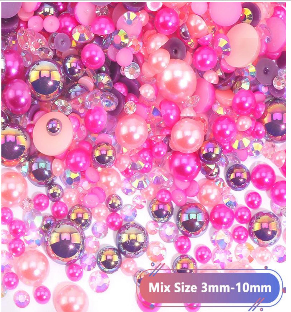 Mix Resin Pearls Rhinestones size, 3-10mm Half Pearls