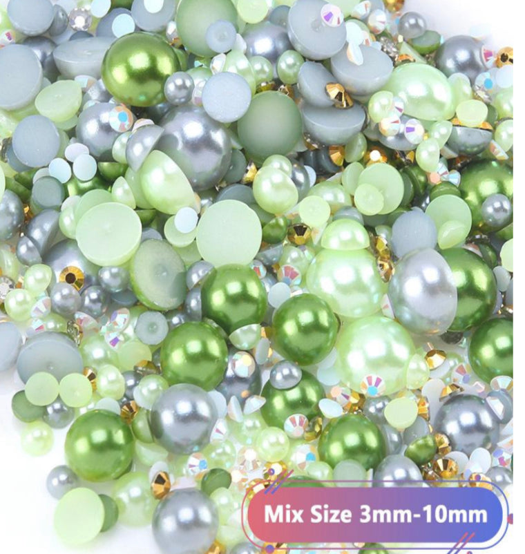 Mix Resin Pearls Rhinestones size, 3-10mm Half Pearls