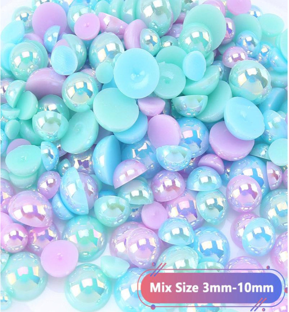 Mix Resin Pearls Rhinestones size, 3-10mm Half Pearls