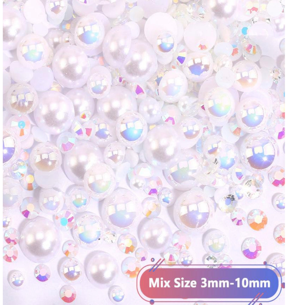 Mix Resin Pearls Rhinestones size, 3-10mm Half Pearls