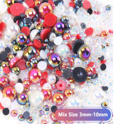 Mix Resin Pearls Rhinestones size, 3-10mm Half Pearls