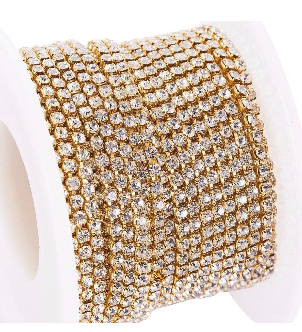 1 Roll 10 Yards Crystal Rhinestone Trim Close Cup Clear Chain with Gold Setting Base (SS12 3mm) /  (SS16 4mm)