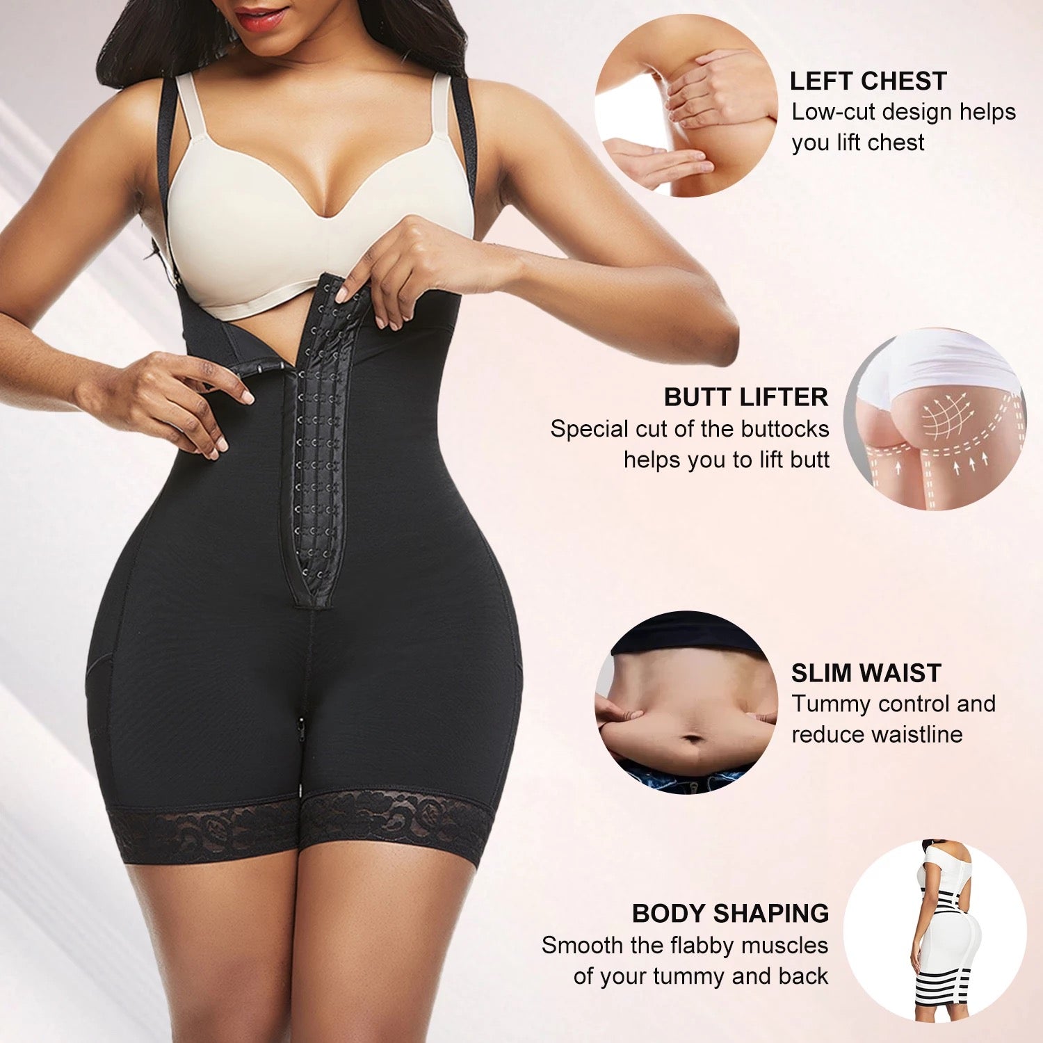 Firm Compression Two Plastic Bones Straps Full Body Shaper Butt Lifter –  Youphoriah