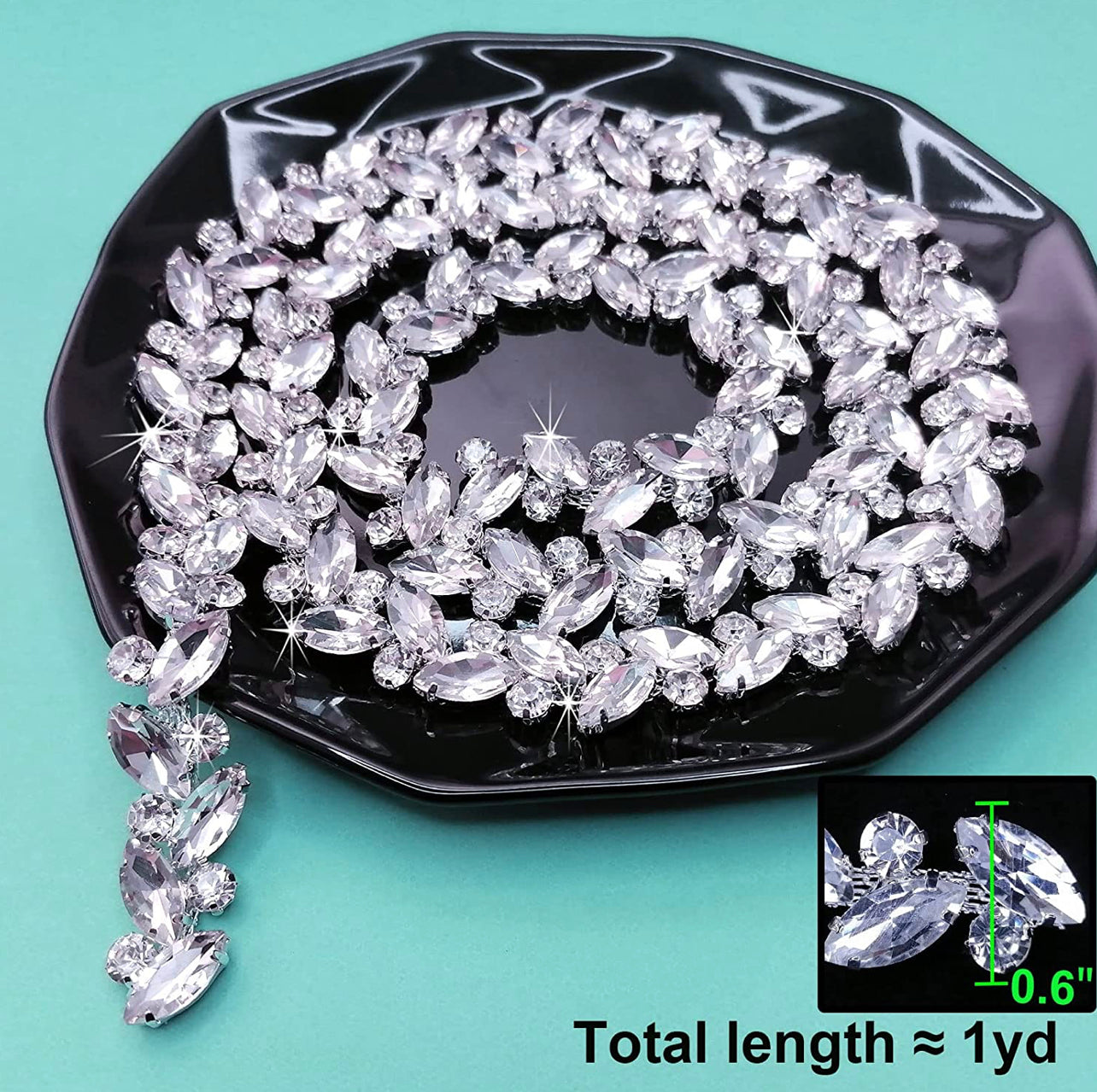 1 Roll 10 Yards Crystal Rhinestone Trim Close Cup Clear Chain with Gold Setting Base (SS12 3mm) /  (SS16 4mm)