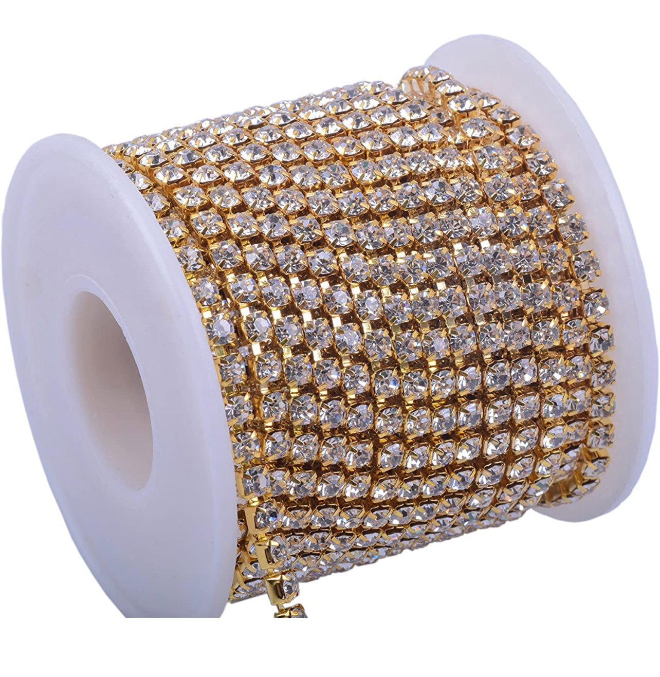 1 Roll 10 Yards Crystal Rhinestone Trim Close Cup Clear Chain with Gold Setting Base (SS12 3mm) /  (SS16 4mm)